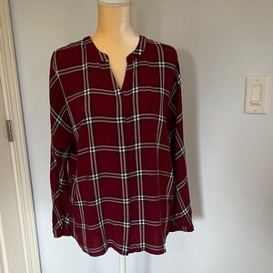 Johnston & Murphy Large Plaid Burgundy Women's Tunic Blouse